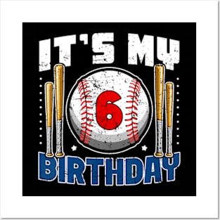 6 Years Old Kids Baseball Player 6Th Birthday Party Boys Posters and Art